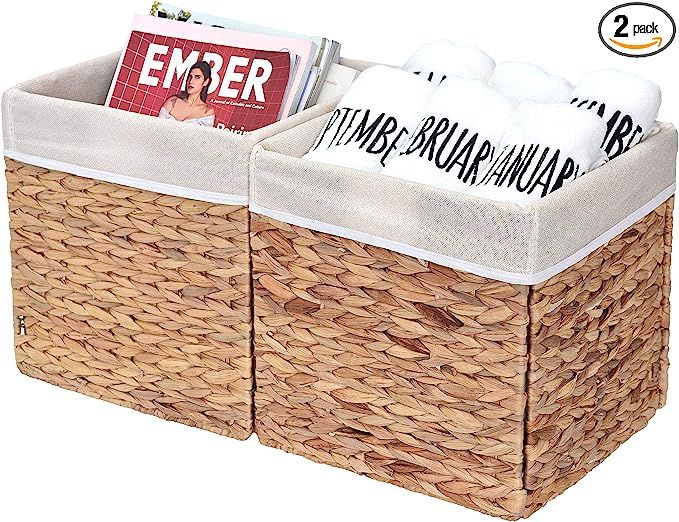 Amazon.com: StorageWorks Rectangular Wicker Baskets for Shelves, Water Hyacinth Hand-Woven Basket... | Amazon (US)