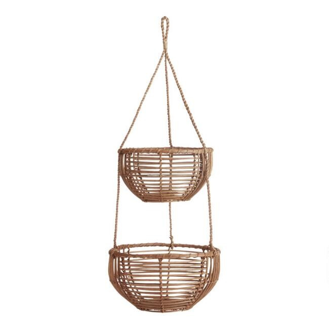 Natural Rattan 2 Tier Hanging Basket | World Market