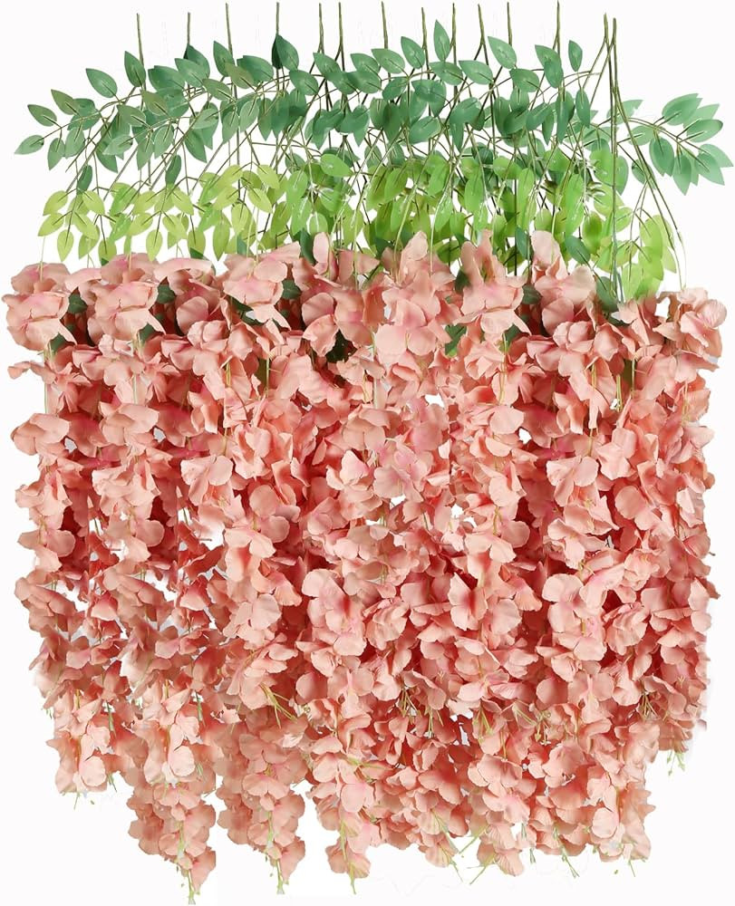 12Pack Wisteria Hanging Flowers 3.6ft Fake Flower Garland Faux Wisteria Vines Champagne Artificia... | Amazon (US)