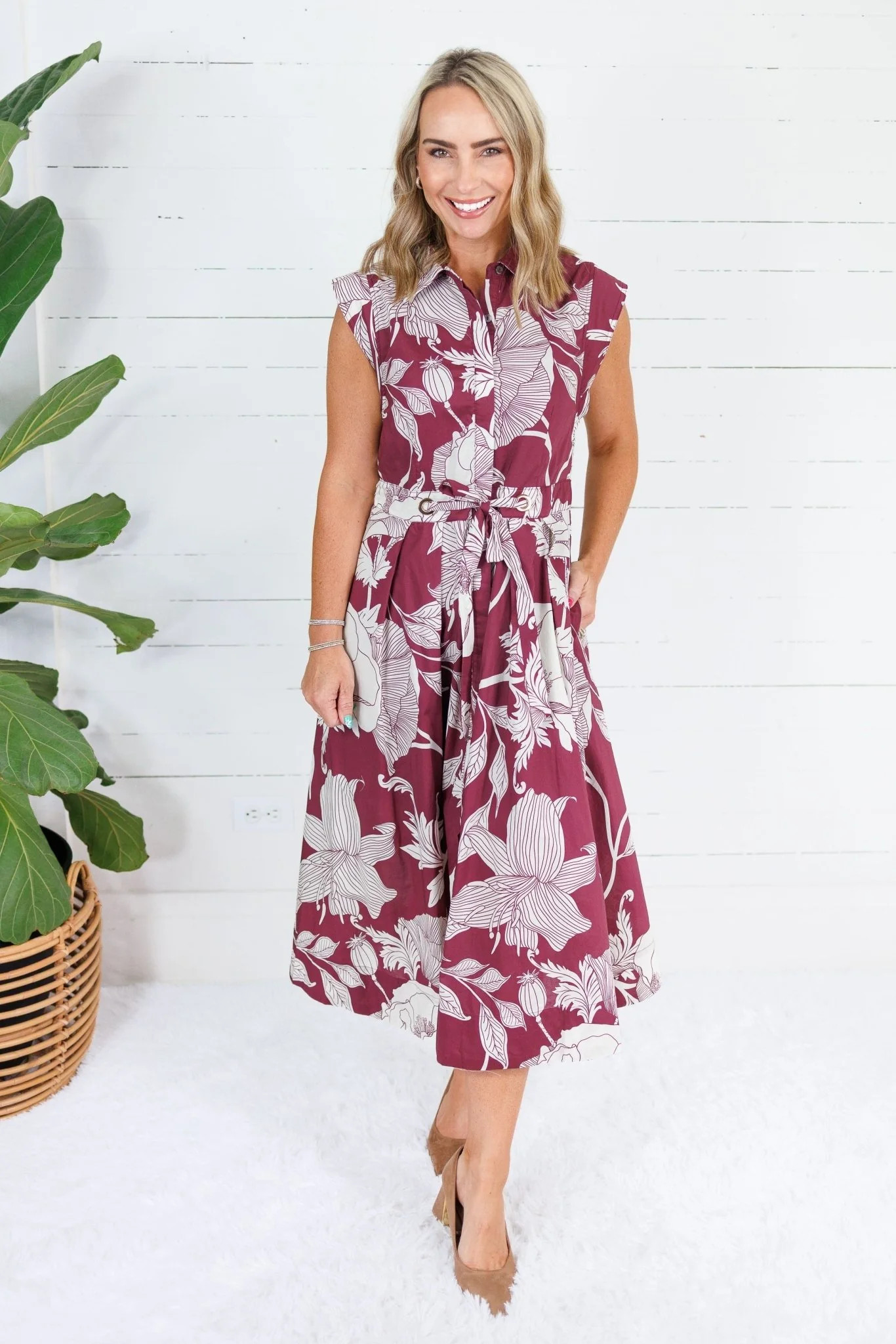 Tilly Wine Botanical Maxi Dress Entro | Clover and Bee | Clover + Bee