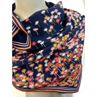 Vintage Navy Blue Floral Silk Scarf Small Abstract Flowers | Etsy (US)