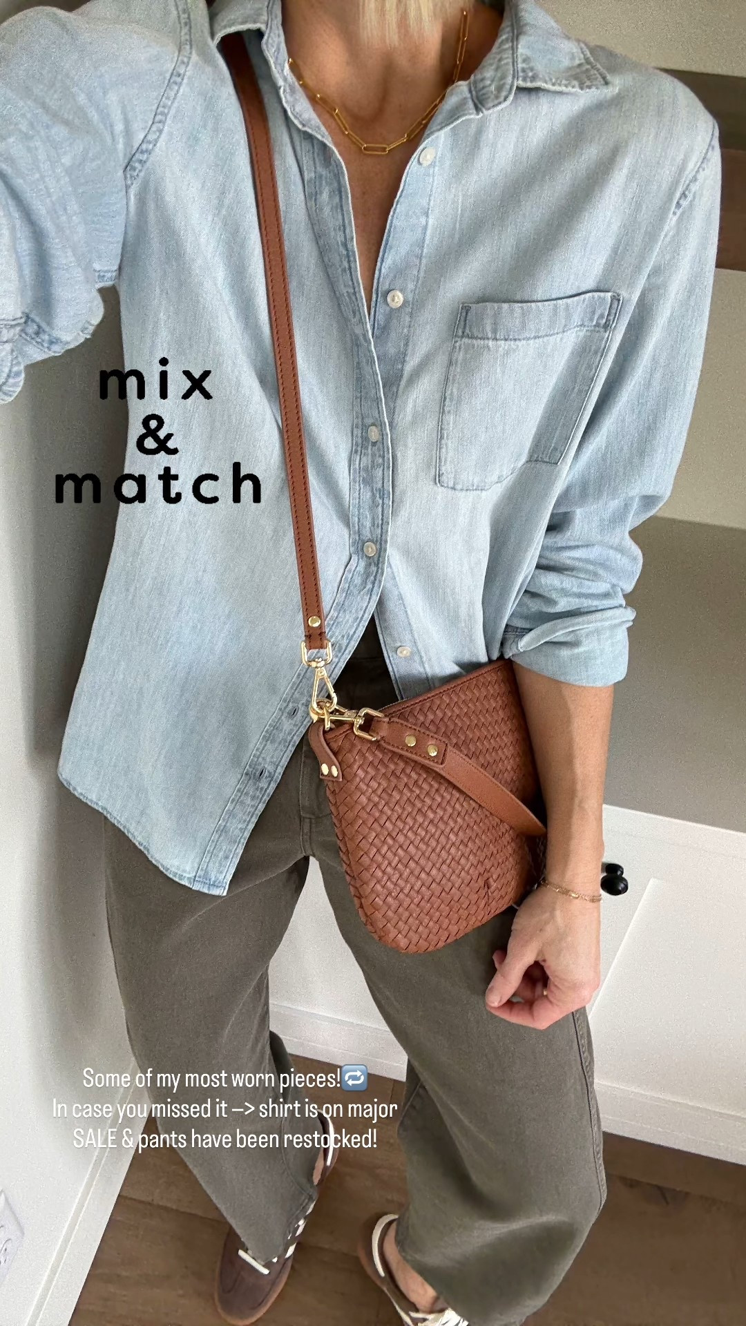 For the more neutral girlies! 🩵🪖🤎👟👝
Some of my most worn— mix n match pieces! Green pants just restocked!
Sized up to a large in the shirt (it’s on major SALE!), pants fit tts weraing 4 regular length. 
Not pictured, but I added one of my favorite Quince sweaters draped over my shoulders. (Linked below)

#LTKOver40 #LTKSaleAlert #LTKdayinmylife