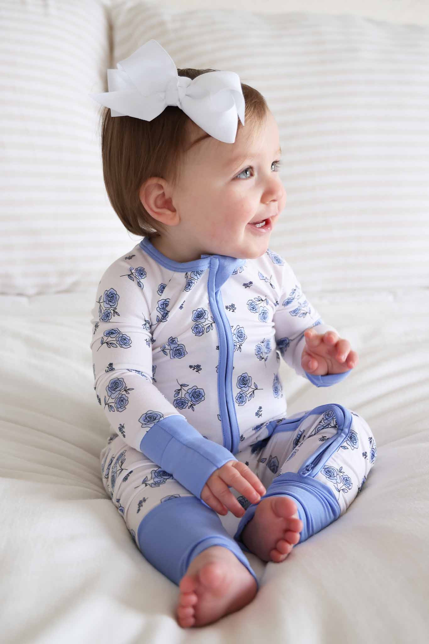 Sapphire Garden Convertible Bamboo Zip Romper | Caden Lane
