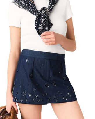 Maje Embroidered Layered Denim Skort | Bloomingdale's Women | Bloomingdale's (US)