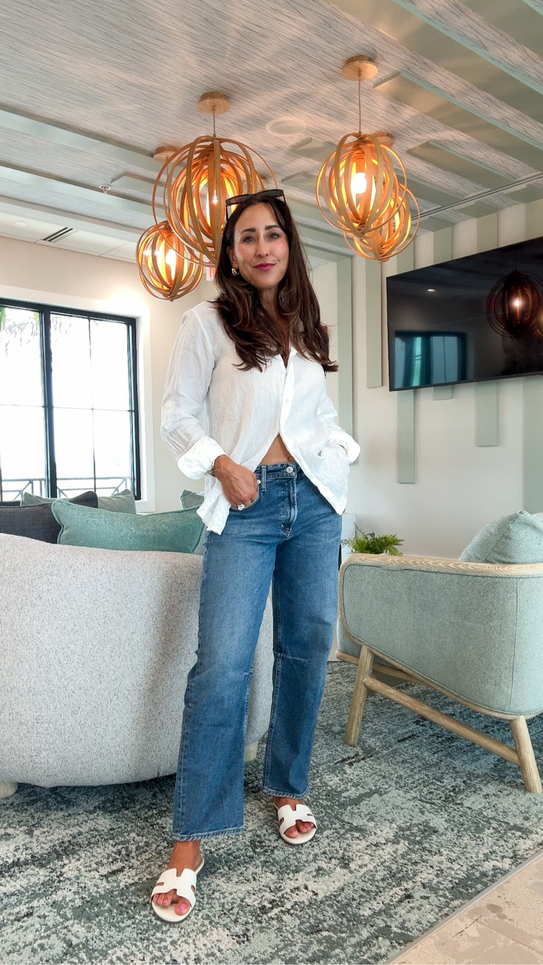Minimal effort, maximum impact
White linen, long sleeve button-down
Trending Barrel jeans and a comfort stretch size down one wearing size 26
Linking similar flats

Effortless chic classic white button-down and denim easy outfit throw on and go when you have five minutes to get ready simple look


#LTKOver40 #LTKSeasonal #LTKdayinmylife