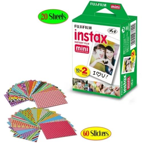 FujiFilm Instax Mini Instant Film 1 Pack - 20 Sheets + 60 Assorted Colorful Mini Photo Stickers f... | Walmart (US)