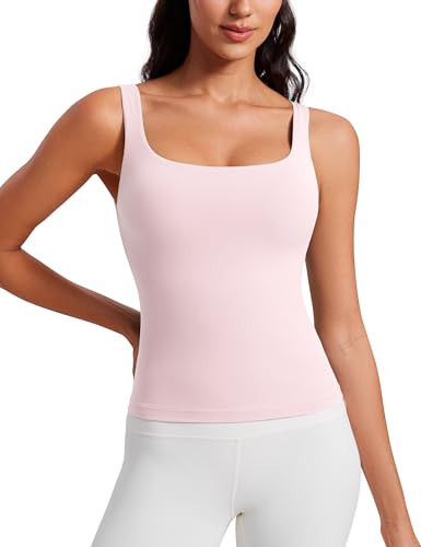 CRZ YOGA Butterluxe U Neck Tank Tops for Women - Padded Athletic Workout Camisole Crop Tops with Built in Bra Strawberry Pink Medium | Amazon (US)