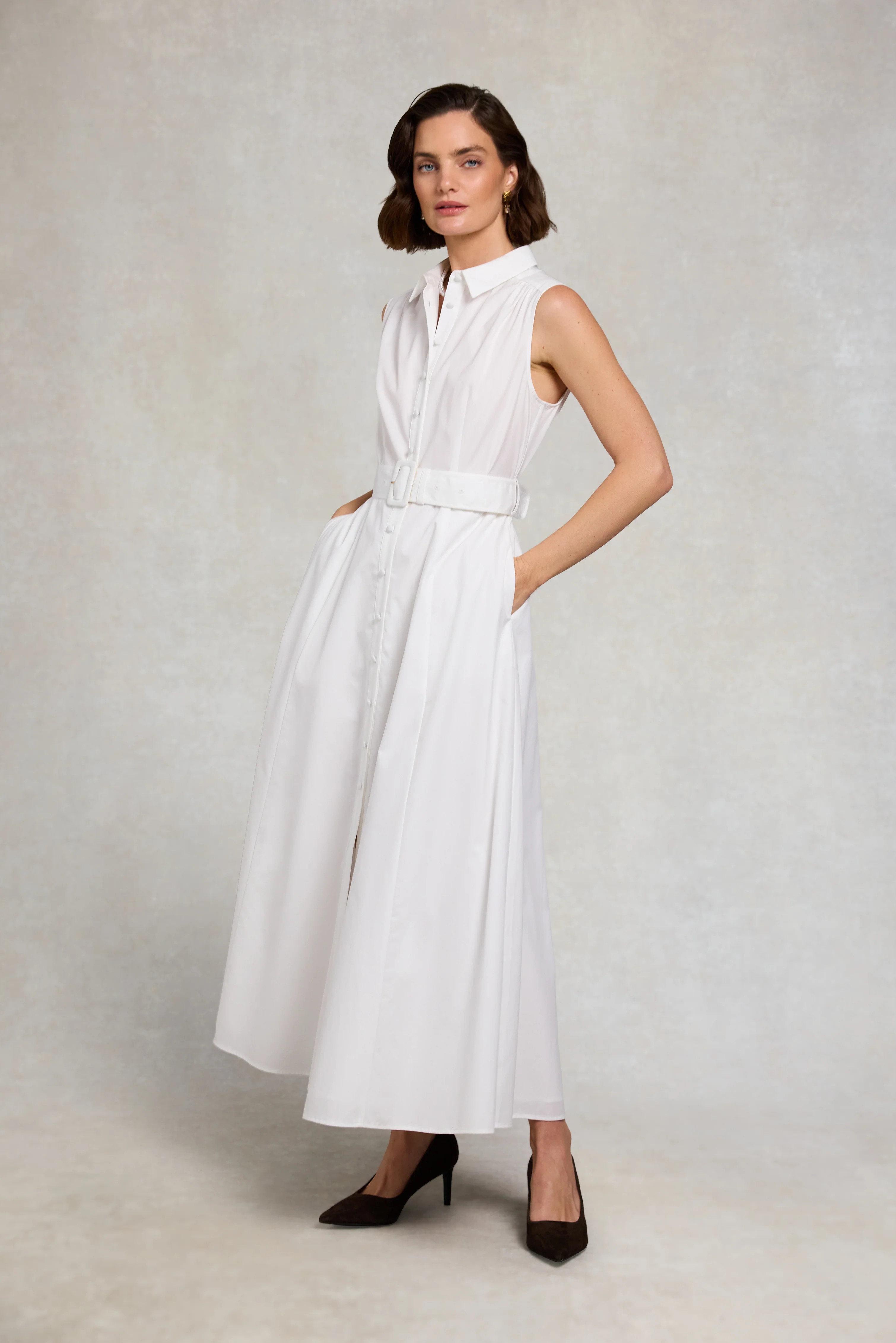 Aimee Sleeveless Dress (White) | Holland Cooper