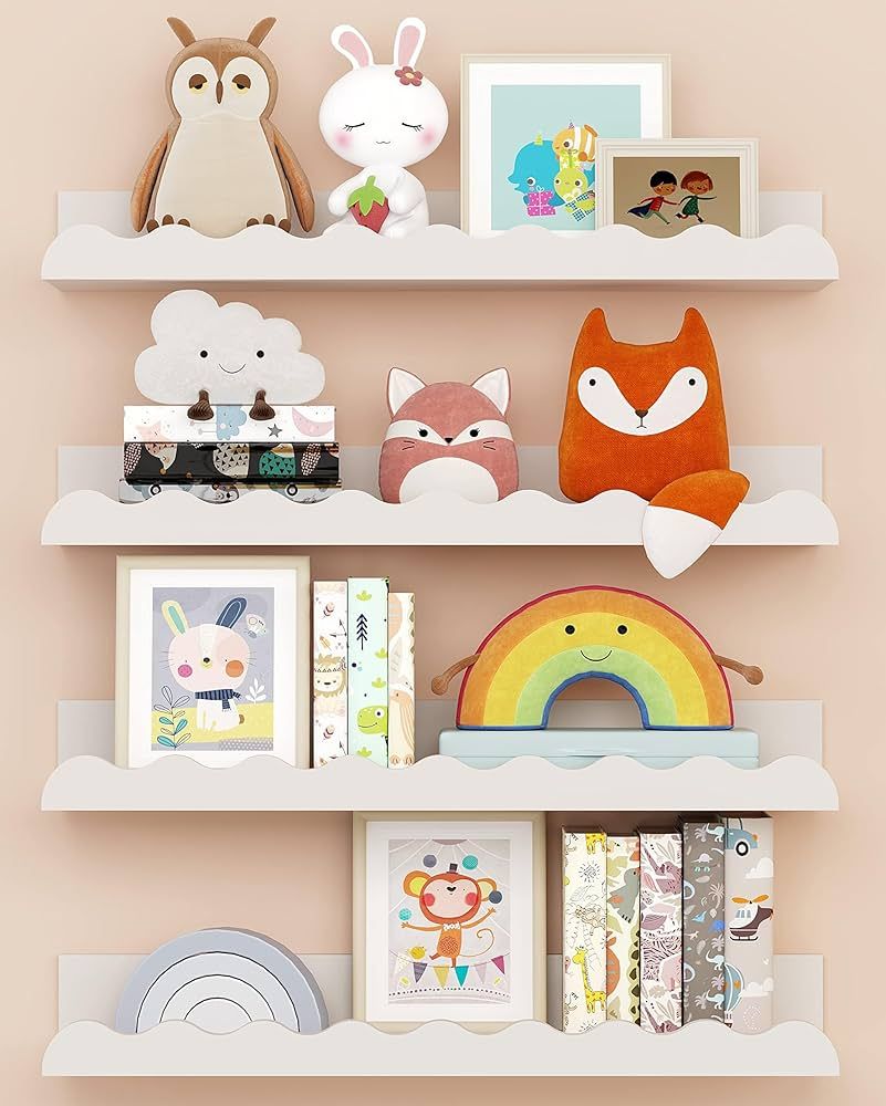 Kids' Bookshelf Set of 4 - White Floating Nursery Book Shelves, Picture Ledge Shelf for Wall Deco... | Amazon (US)