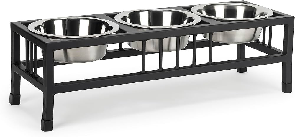 NMN Designs Baron Triple Bowl Diner - Raised Pet Feeder, Black - 3 Bowl Cat & Dog Stand - Metal -... | Amazon (US)