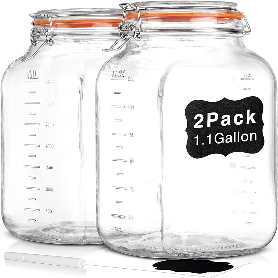 [UPGRADE] 2 Pack Square Super Wide Mouth Airtight Glass Storage Jars with Lids, 1.1 Gallon Glass ... | Amazon (US)