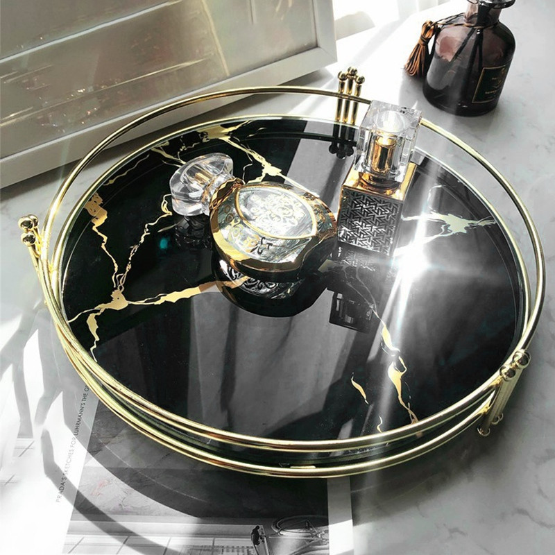 Black Marble Pattern Mirror Tray Dressing Table Living Room Decor | Walmart (US)