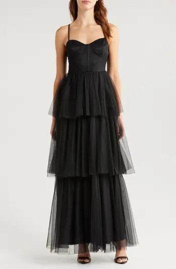 Bustier Tiered Tulle Gown | Nordstrom