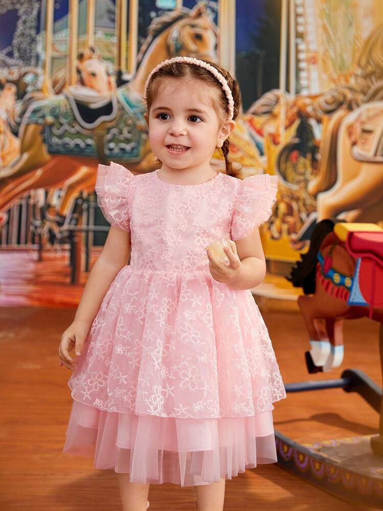 Baby Girl Spring Summer Pink Lace Tulle Gorgeous Cute Daily Casual Dress | SHEIN