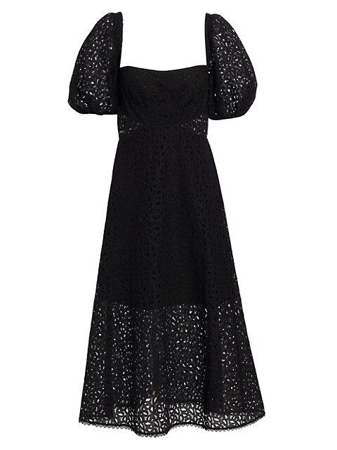 ML Monique Lhuillier Lace Puff-Sleeve Midi-Dress | Saks Fifth Avenue