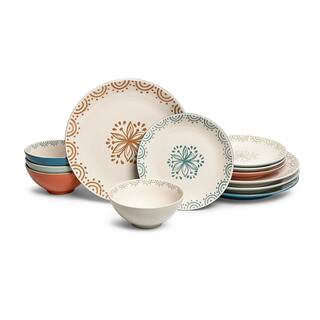 Siterra Glazed Garden 12-Piece Speckled Stoneware Dinnerware Set for 4- Plates and Bowls Sets with Floral Pattern | The Home Depot