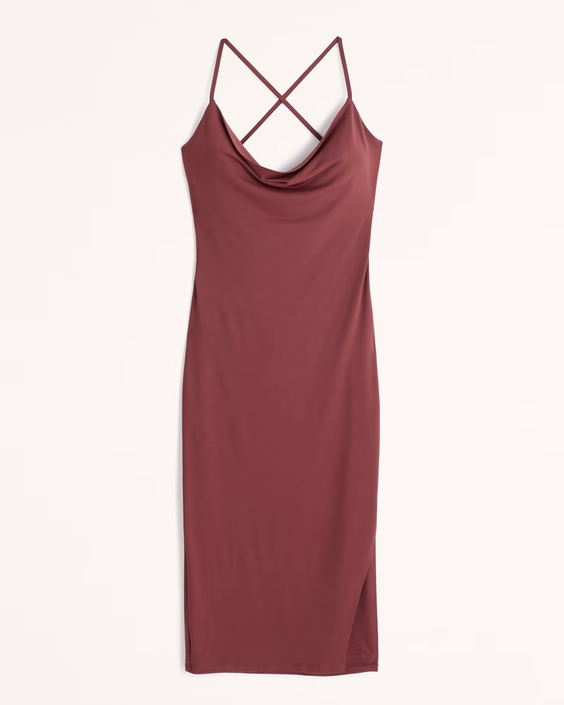 Women's Cowl Neck Strappy Midi Dress | Red Dress | Red Satin Dress Red Holiday Dress Satin Dresses | Abercrombie & Fitch (US)