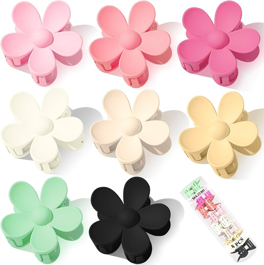 Flower Hair Clips 8PCS Flower Hair Claw Clips Cute Hair Clip Matte Hair Clips Large Claw Clip Str... | Amazon (US)