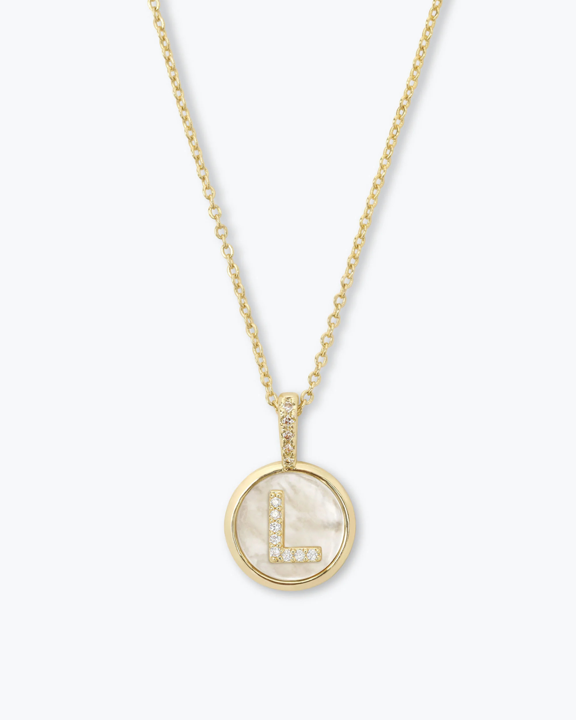 Baby Love Letters Medallion Necklace - Gold|White Diamondettes - L | Melinda Maria Jewelry