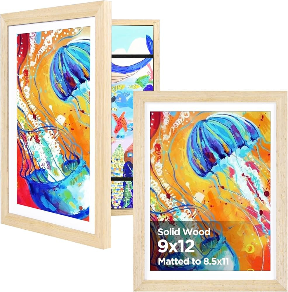 KINLINK 9x12 Kids Art Frames Set of 2, Solid Wood Kids Artwork Frames Changeable with Acrylic Fro... | Amazon (US)