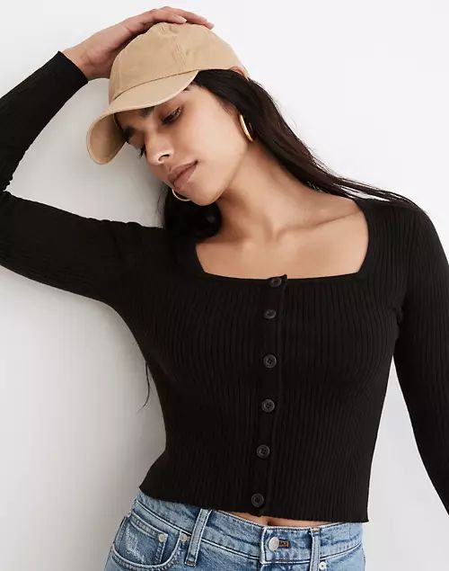 Rosseau Square-Neck Crop Cardigan Top | Madewell