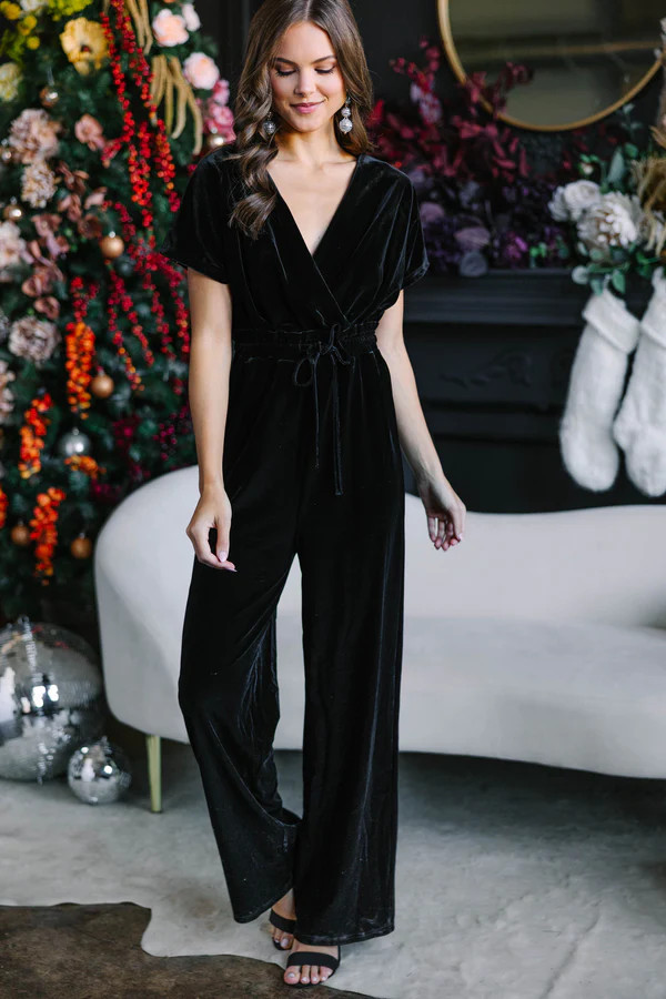 Holiday Vixen Black Velvet Jumpsuit | The Mint Julep Boutique