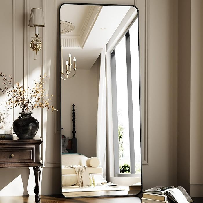 HARRITPURE 66x23 inch Rounded Full Length Mirror Aluminum Frame Mirror Full Length Floor Mirror w... | Amazon (US)