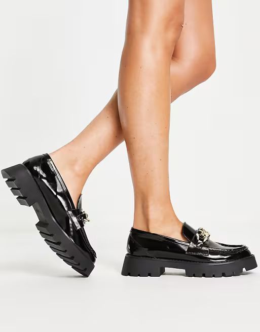 Pull&Bear Wide Fit chunky loafer in black with chain | ASOS (Global)