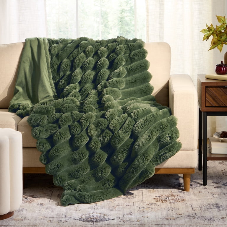 Better Homes & Gardens Exaggerated Channel Faux Fur Oversized Couch Throw Blanket, Cypress Tree, ... | Walmart (US)