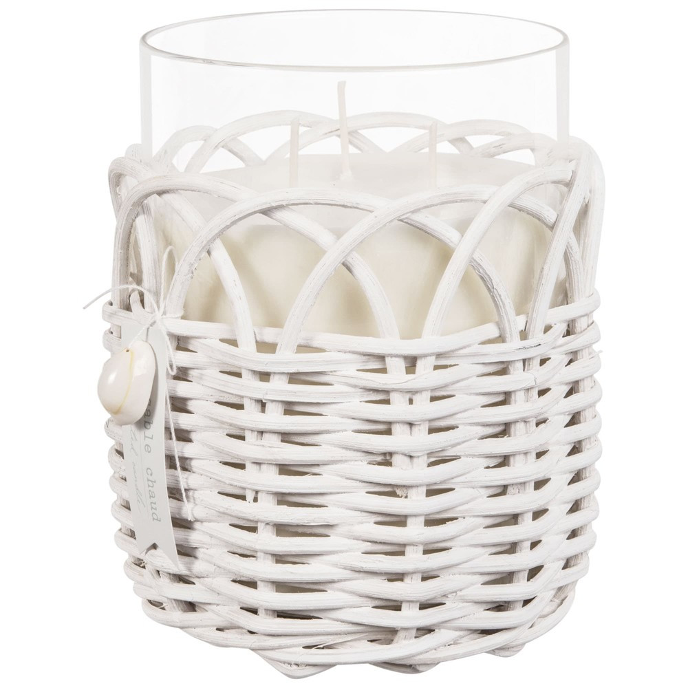 Bougie en verre et osier blanc | Maisons du Monde FR