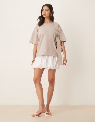 ASOS DESIGN 2 IN 1 T-shirt bubble hem mini dress in mocha | ASOS | ASOS (Global)