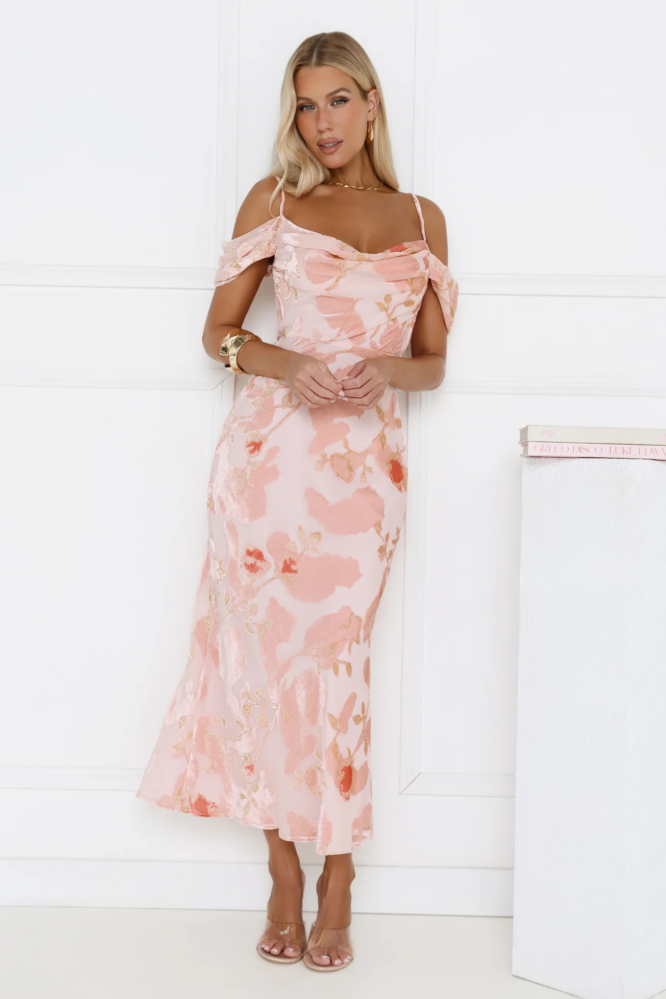 Garden Romance Off Shoulder Maxi Dress Pink | Hello Molly (US)