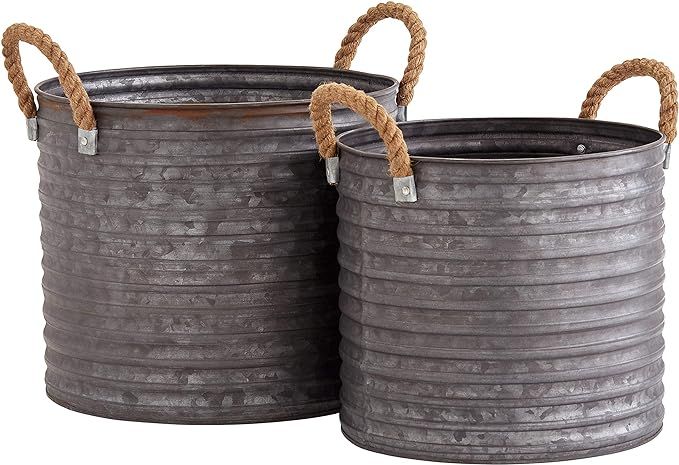 Amazon Brand – Stone & Beam Vintage Metal Buckets, Set of 2, 9.58"H and 8.66"H, Galvanized | Amazon (US)