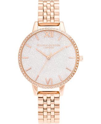 Women's Glitter Rose Gold-Tone Stainless Steel Bracelet Watch 34mm | Macys (US)