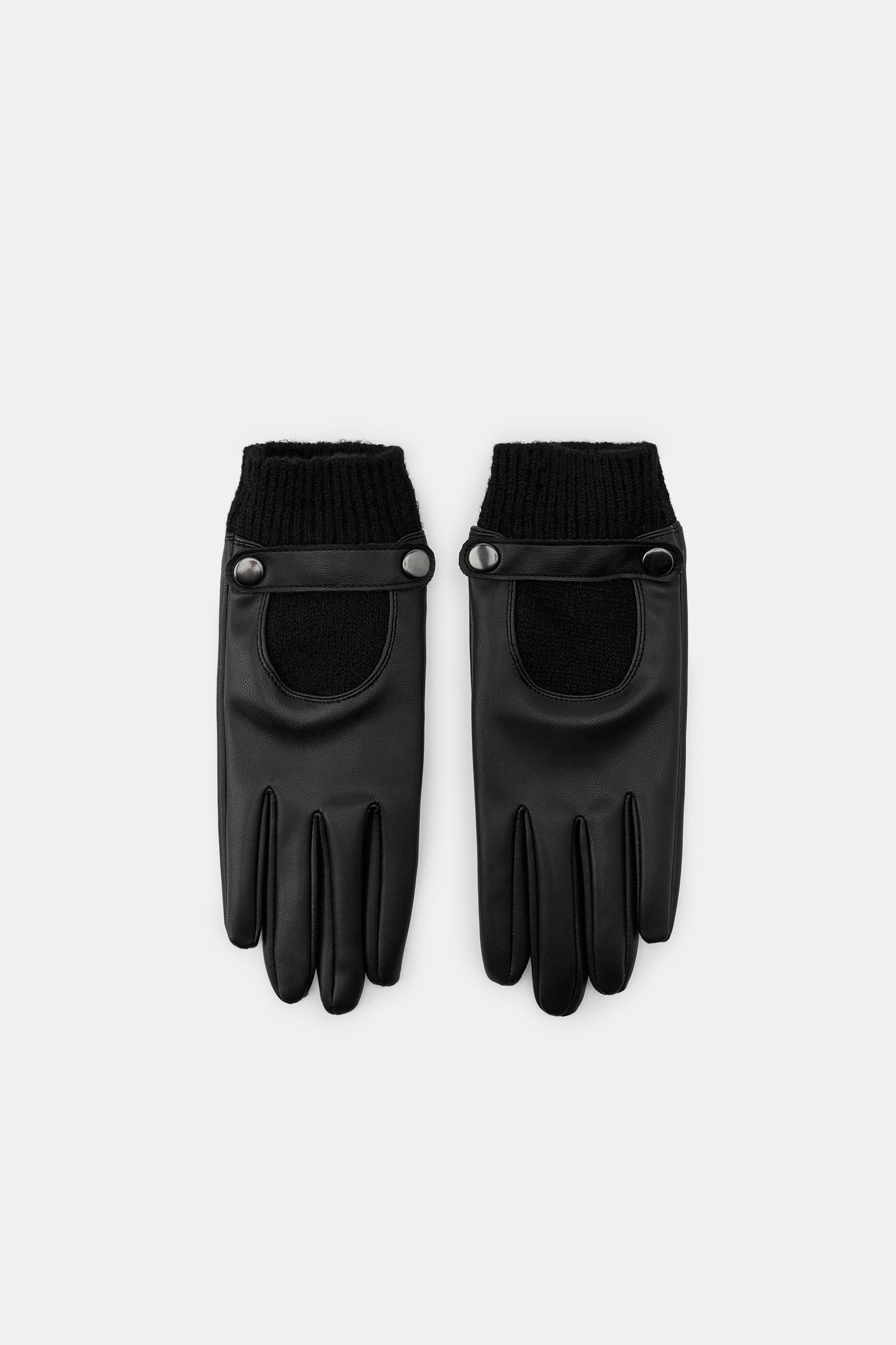 FAUX LEATHER KNIT GLOVES | Zara US