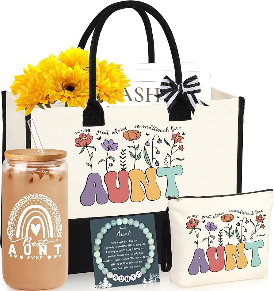 Aunt Gifts, Birthday Gifts for Aunt from Niece Nephew, Best Auntie Gift Ideas, Tote Bag Makeup Ba... | Amazon (US)