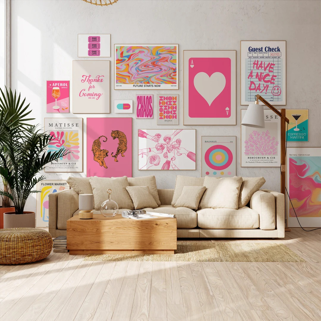 Preppy Gallery Wall Set Trendy Wall Art Preppy Pink Posters - Etsy | Etsy (US)