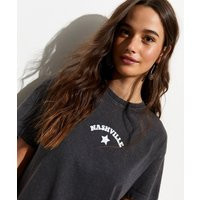 Women's Dark Grey Nashville Star Print Oversized Cotton T-Shirt New Look | New Look (UK)