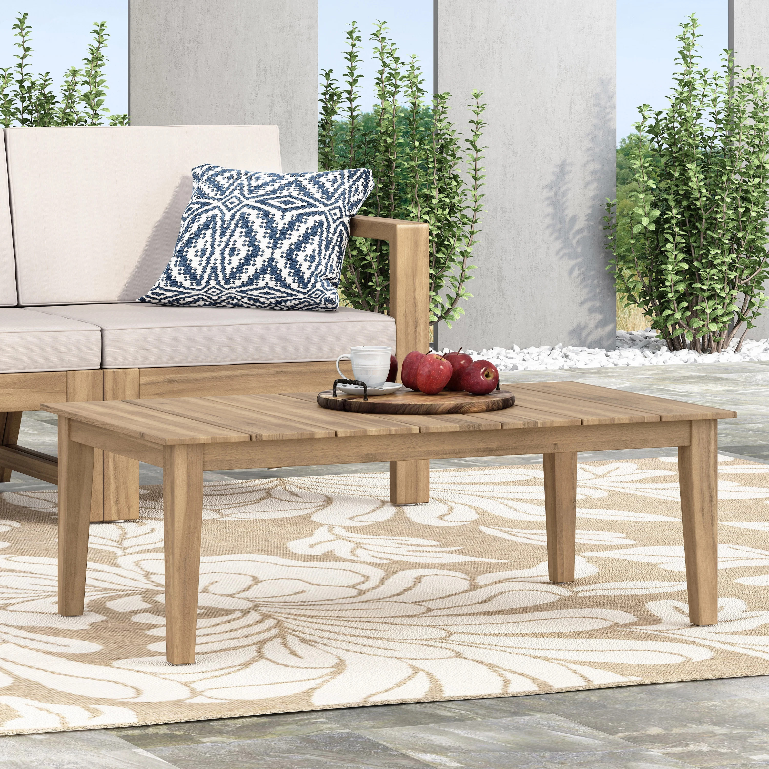 Acacia Wood Outdoor Coffee Table, Light Brown, 14'' H X 23.5'' W X 39.5'' L | Walmart (US)