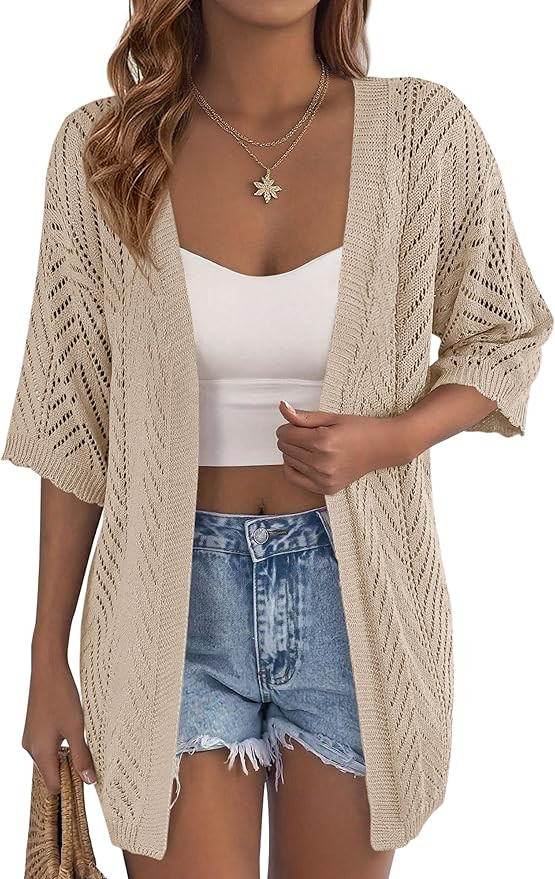 PRETTYGARDEN Women's Lightweight Summer Cardigans 2026 Short Sleeve Knit Crochet Coverups Spring ... | Amazon (US)