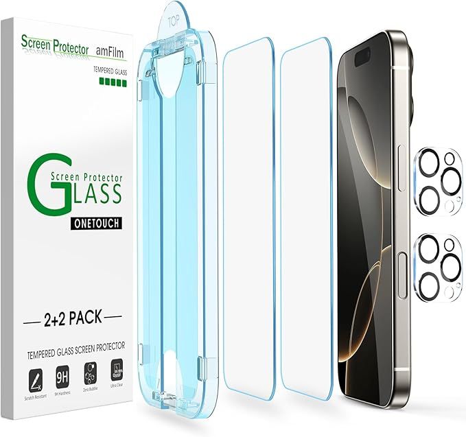 amFilm Auto-Alignment OneTouch for iPhone 16 Pro [6.3''] Screen Protector + Camera Lens Protector... | Amazon (US)