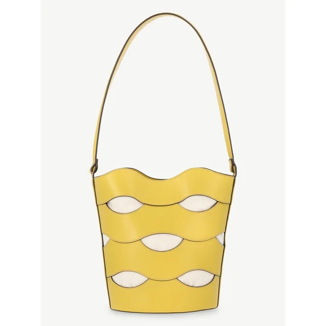 Free Assembly Women's Maria Cut Out Bucket Bag, Musard/Cream | Walmart (US)