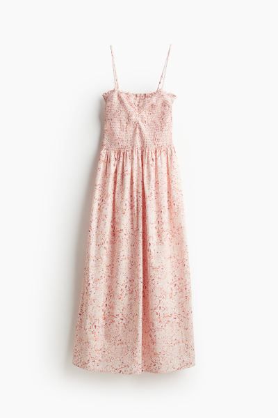 Smocked-bodice Dress - Sweetheart Neckline - Sleeveless - Light pink/patterned - Ladies | H&M US | H&M (US + CA)