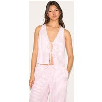 Pink Striped Sleeveless Tie Front Top | PrettyLittleThing US