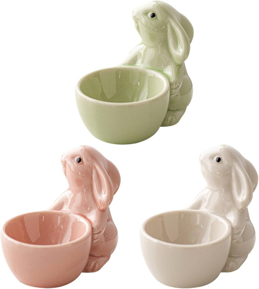 3 Egg Cups Cartoon Egg Holder Cute Ceramic Bunny Shaped Egg Cups Soft Hard Boiled Egg Cups Egg St... | Amazon (UK)