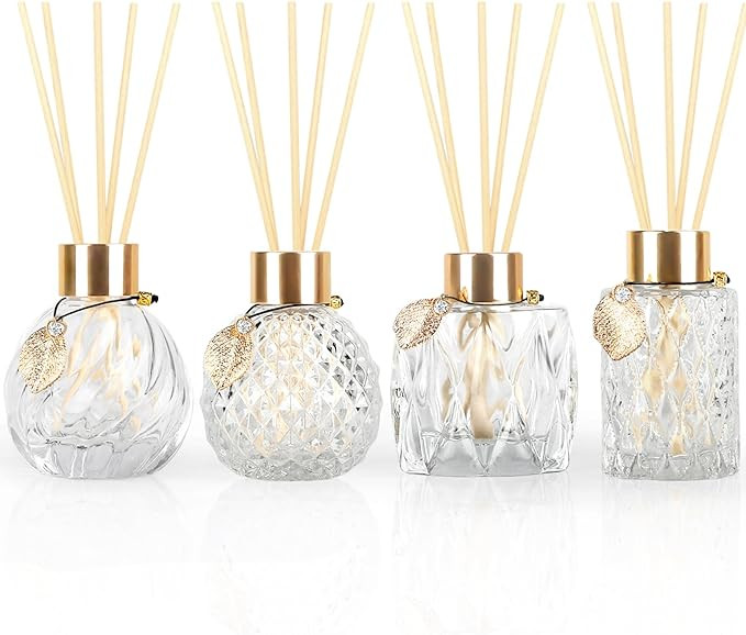 4Pcs Reed Diffuser Set with Metal Golden Decoration, 3.5-4.2oz Empty Reed Diffuser Bottles with 2... | Amazon (US)
