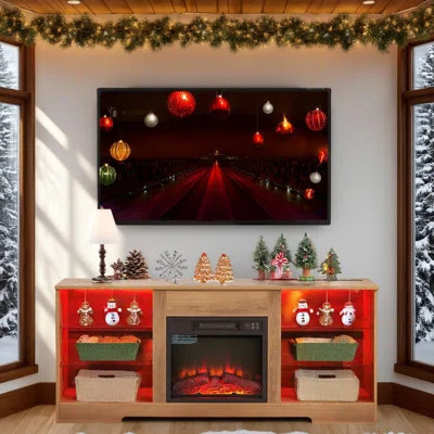 58" TV Stand with Electric Fireplace, 2-in-1 Design, Adjustable Flame, Remote Control & Ample Storage, Modern Television Table Center for TV up to 62 | Wayfair North America