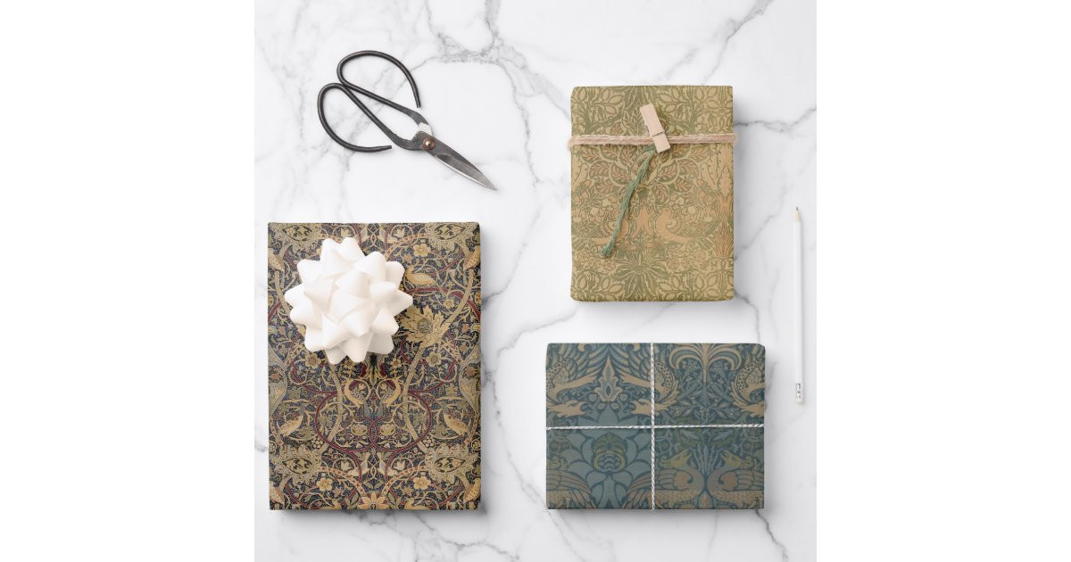 Vintage Morris Brown Birds Dove Peacock and Dragon Wrapping Paper Sheets | Zazzle