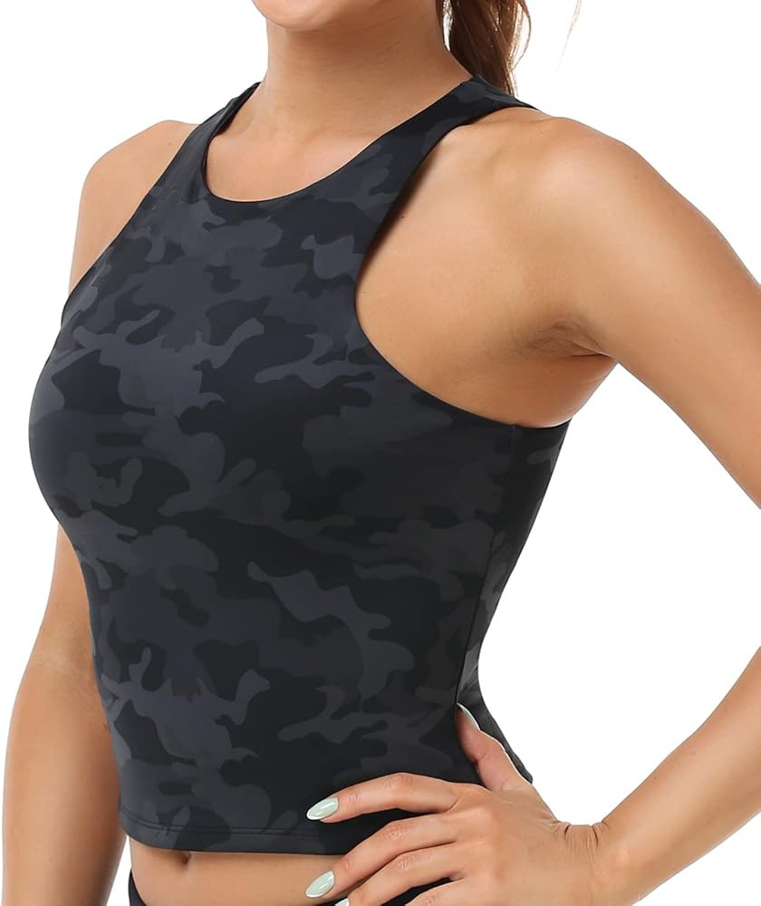 Colorfulkoala Women's High Neck Tank Tops Body Contour Sleeveless Crop Double Lined Yoga Shirts | Amazon (US)