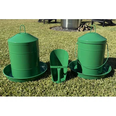 Zylina Powder Coated Green Metal Waterer 3.2 G / Feeder 26 lbs / Scoop Combo Kit | Wayfair North America